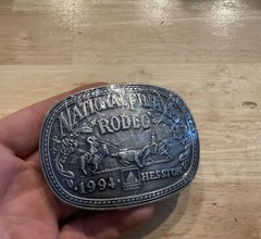 Hesston Rodeo Vintage Belt Buckle 1994 METAL Original Wrap Collector Patina GIFT