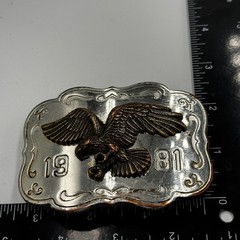Vintage 1981 Eagle Belt Buckle Western Americana Silver Bronze Two Tone 80s