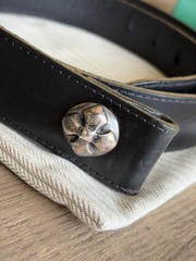 RARE! BWL BILL WALL LEATHER CUSTOM LEATHER BELT W/ STERLING SILVER CROSS SNAP