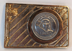 Vtg Belt Buckle Liberty Centennial Coin 1986 Statue of Liberty Leslie Mfg Metal