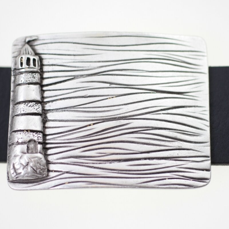 Rectangular belt buckle with lighthouse in buckle for leather belt DIY