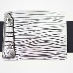 Rectangular belt buckle with lighthouse in buckle for leather belt DIY