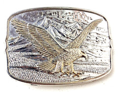 Vintage Metal Flying Eagle with Mountains Two Toned Western Style Belt Buckle
