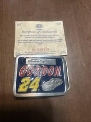 VINTAGE 1998 NASCAR JEFF GORDON # 24 PEWTER BELT BUCKLE WITH COA