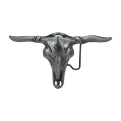 Men Women Western Silver Metal Belt Buckle Long Horn Texas Cow Bull Skull Casual