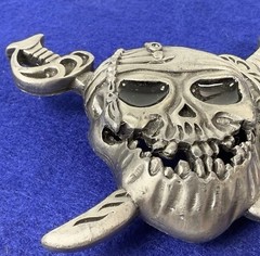 Metal Belt Buckle Pirates of Caribbean Skull & Sword 3.5”