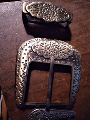 3 pcs Engraved Star Burst & Western Cowboy designs Belt Buckles & Slide Lock