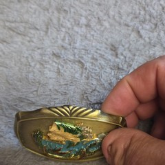Paintree Vintage 1978 Western Cowboy Oval Gold Tone Belt Buckle Blue Green