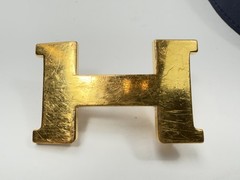 Authentic HERMES H Logo Reversible Belt Strap Blue Gold Tone Buckle Kit 85