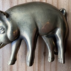 Vintage 1978 Baron Buckle Solid Brass Pig Belt Buckle Figural Hog Farming Swine