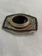 Gold Color Oval Western Natural Black Onyx Cabochon Cab Belt USA Made