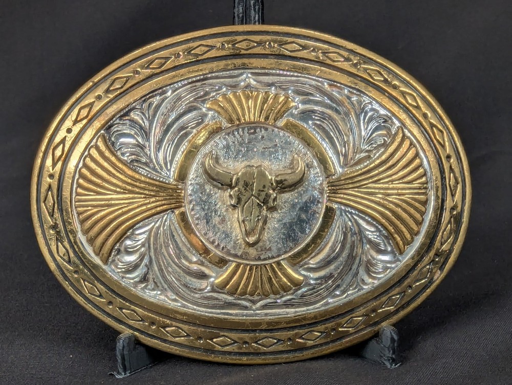 Award Design Medals Vintage Western Bull Skull Belt Buckle Silver Plated Gold…