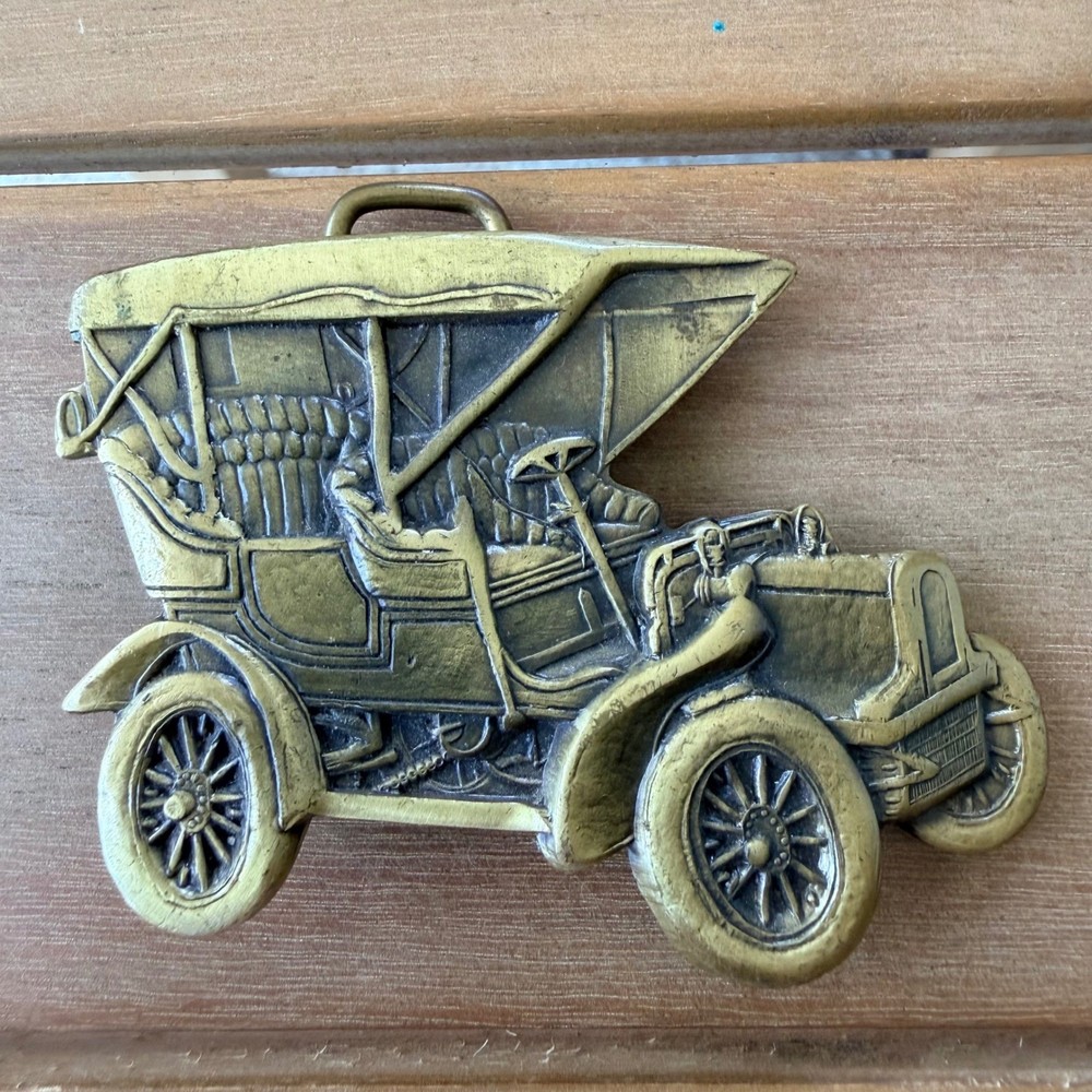 Vintage Stamar Boston Solid Brass Antique Ford Car Belt Buckle Automobile Relief
