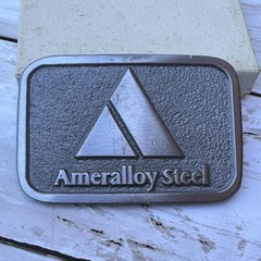 Ameralloy Steel Belt Buckle Mens Gray Metal Logo Promotional Souvenir Made USA