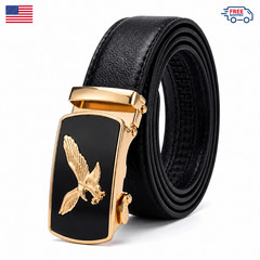 Men Eagle Buckle Belt Automatic Ratchet PU Leather Adjustable Black