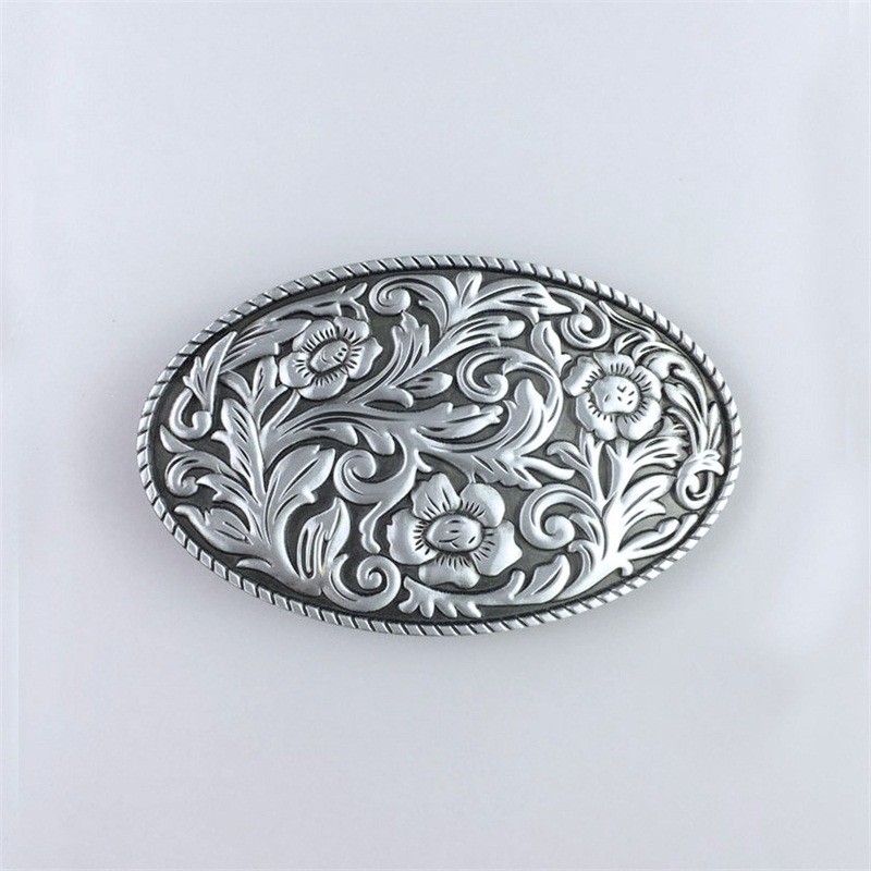 Antique Brushed Silver Western Flower Cowgirl Oval belt buckle also Stock in US