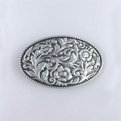 Antique Brushed Silver Western Flower Cowgirl Oval belt buckle also Stock in US