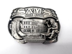Dodge City Kansas SAM&rsquo;S SHOE STORE 1985 Pewter Belt Buckle Allen Cowboyboy Boots