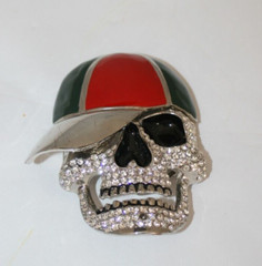 Skull Skeleton Face W Rhinestones Baseball Hat Teeth Costume Silver Belt Buckle