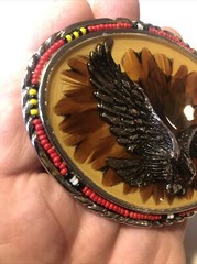 Vintage SSI Diamondback Rattler Eagle USA Belt Buckle Eagle Feathers Beads