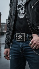 Men Women Buckle Silver Skulls Skeleton Halloween Black Pirate Deat Big Gothic