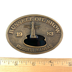 Vintage Russell Kansas Oil Show 1983 Metal Belt Buckle