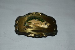 Vintage SOLID Metal RAIN TREE FISHING Colorful BASS BELT BUCKLE EUC