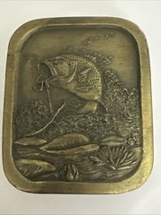 Vintage Brass Indiana Metal Craft Bass Fish Belt Buckle 2 1/4&Prime; Wide 1976 – EUC
