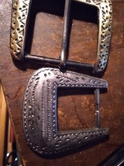 3 pcs Engraved Star Burst & Western Cowboy designs Belt Buckles & Slide Lock
