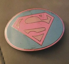 SUPERMAN PINK LOGO Belt Buckle DC Comics Justice League Metal Enamel W/ Border