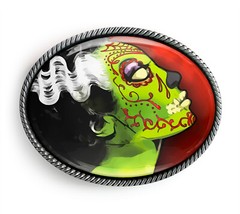 Bride of Frankenstein Belt Buckle – Day of the Dead Sugar Skull Buckle – 52