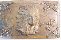 Antique 1940s Robbins Co Thoresen Native American Indian Chief Brass Belt Buckle