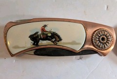 Pocket Knife And Belt Buckle Set In Tin Cowboy Western Rodeo