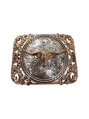 Long Horn Bull Western Style Belt Buckle Hebilla Vaquero con Toro