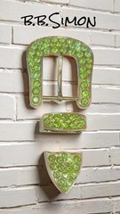 B.B. Simon Full Crystal Belt Buckle Swarovski Peridot Color Crystals