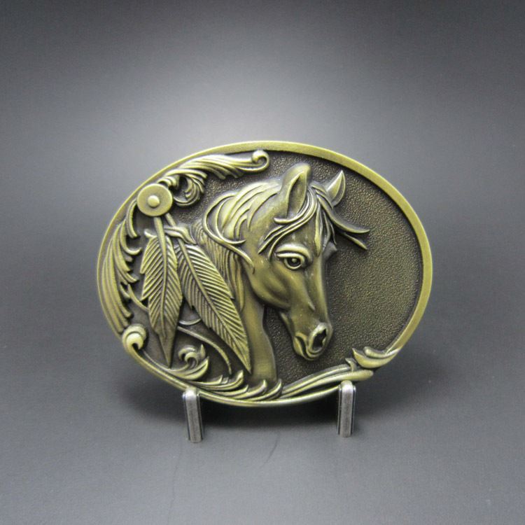 Rodeo Horse Head Antique Bronze Plated Cowboy Western Metal Belt Buckle
