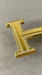 Gold Crystal H Belt Buckle Rhinestone Pavé Statement Buckle Heavy Metal Hardware