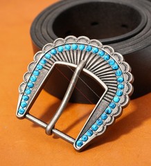 Vintage Western Southeast Cowboy Rodeo Leathercraft Turquoise Pin Belt Buckle