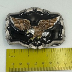 Bald Eagle Belt Buckle Western Americana Black Enamel Silver Tone