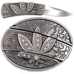 +POT LEAF BELT BUCKLE KNIFE 1.5  » BELT