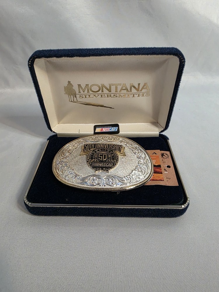 NASCAR 50th Anniversary Belt Buckle Montana Silversmiths W/Case