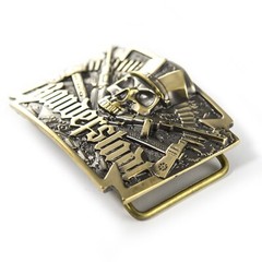 Brass belt buckle Banderstadt, Artistic sculptural fighting skull brass buckle