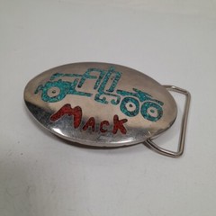 Vintage Mack Truck Semi Tractor Belt Buckle Metal with Crush Stone Inlay Design