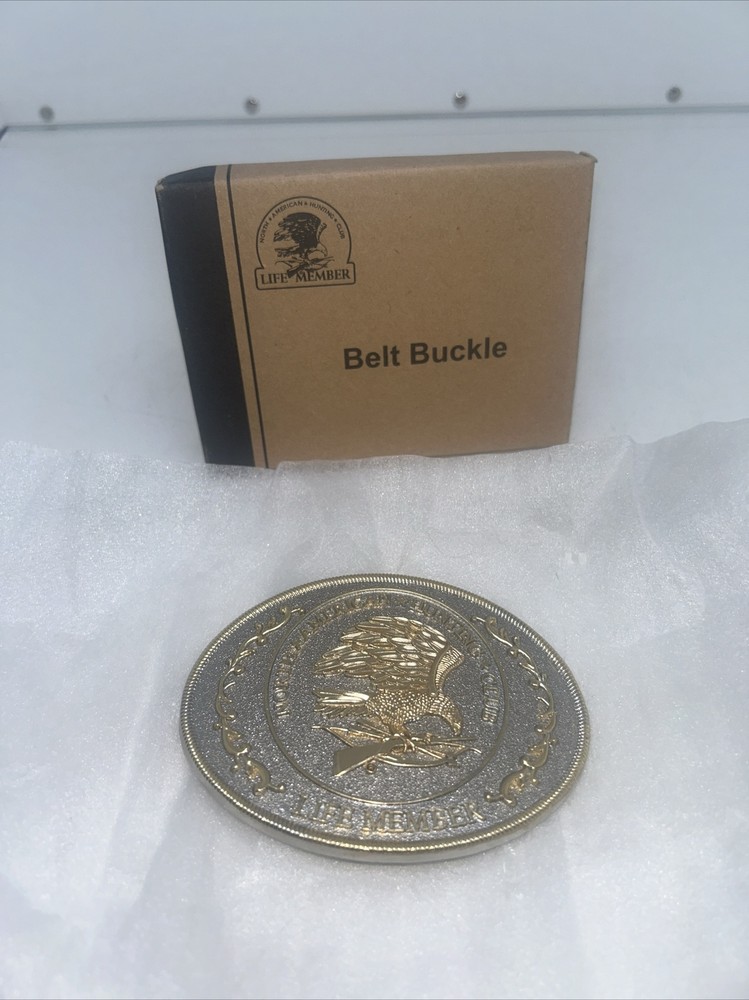 VTG North American Hunting Club Life Member Metal Belt Buckle In Box J47