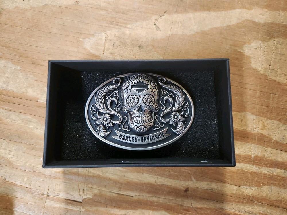 Harley Davidson Chrome Bar & Shield Skull Belt Buckle