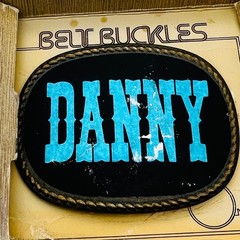 Vintage Danny Name Belt Buckle Blue Western Font Black Oval Rope Border Boxed