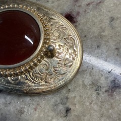 vintage ornate oval gold metal belt buckle w polished red stone center women