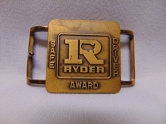 Vintage Ryder Truck Safe driver brass belt buckle Jostens 3&Prime; x 2&Prime;