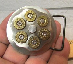 Alaska Hand Made 44 magnum Bullet spinning center Belt Buckle, belt size 1.5 in