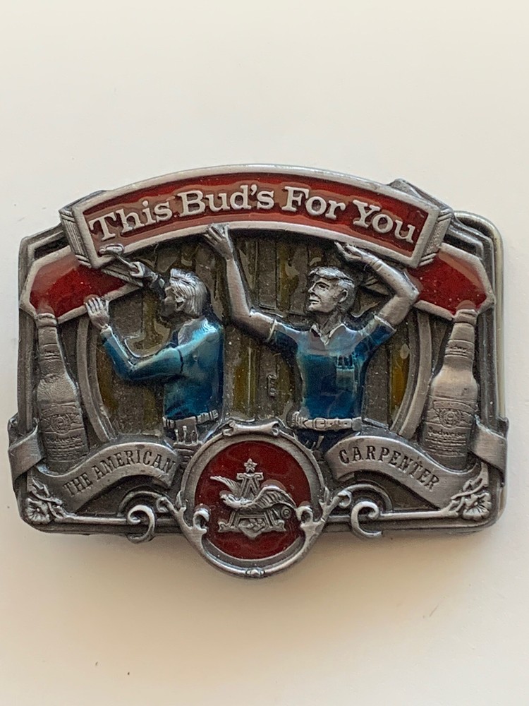 Vtg Anheuser-Busch Budweiser Belt Buckle 1987 American Carpenter Salute C-175